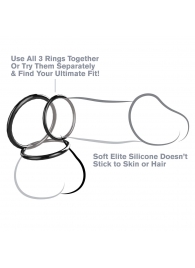 Набор из трех черных эрекционных колец Silicone 3-Ring Stamina Set - Pipedream - в Балаково купить с доставкой