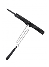 Черный кожаный ошейник-воротник с поводком - Pecado - купить с доставкой в Балаково