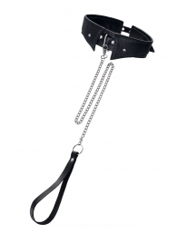 Черный кожаный ошейник-воротник с поводком - Pecado - купить с доставкой в Балаково