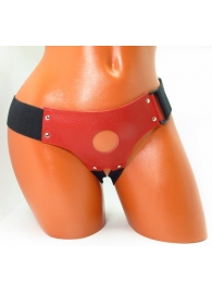 Красные кожаные трусики для страпона - БДСМ Арсенал - купить с доставкой в Балаково