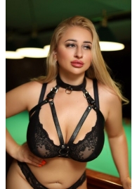 Черная кожаная сбруя с ошейником plus size из нежной кожи - БДСМ Арсенал - купить с доставкой в Балаково