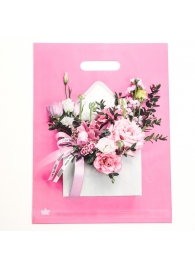 Розовый пакет с цветочным принтом и вырубной ручкой (40х31 см) - Сима-Ленд - купить с доставкой в Балаково