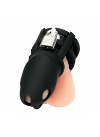 Черная клетка для пениса Silicone Small 2 in Cock Cage With Ball Divider - BlueLine - купить с доставкой в Балаково