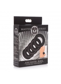 Комплект из 5 черных эрекционных колец для мошонки Ring Master Custom Ball Stretcher Kit - XR Brands - в Балаково купить с доставкой