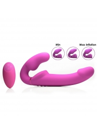 Розовый безремневой страпон с вибрацией и функцией расширения Inflatable Ergo-Fit Strapless Strap-On - XR Brands - купить с доставкой в Балаково