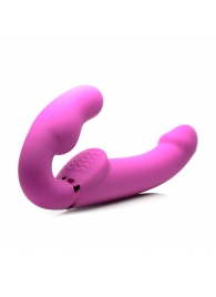 Розовый безремневой страпон с вибрацией и функцией расширения Inflatable Ergo-Fit Strapless Strap-On - XR Brands - купить с доставкой в Балаково
