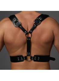 Черная кожаная мужская портупея с регулируемыми ремешками - Crazy Handmade - купить с доставкой в Балаково