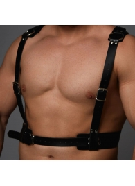 Черная кожаная мужская портупея с регулируемыми ремешками - Crazy Handmade - купить с доставкой в Балаково