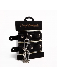 Черные скругленные наручники с мягкой бежевой подкладкой - Crazy Handmade - купить с доставкой в Балаково