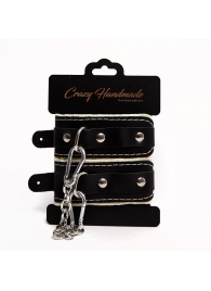 Черные скругленные наручники с мягкой бежевой подкладкой - Crazy Handmade - купить с доставкой в Балаково