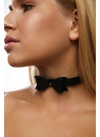 Черный кожаный однослойный чокер с бабочкой - Crazy Handmade - купить с доставкой в Балаково