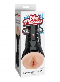 Телесный мастурбатор-вагина в черной колбе Super Luscious Lips XXL - Pipedream - в Балаково купить с доставкой