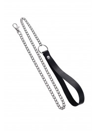 Поводок с ручкой из черной натуральной кожи и карабином для ошейника - Pecado - купить с доставкой в Балаково