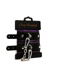 Черно-фиолетовые скругленные наручники с мягкой подкладкой - Crazy Handmade - купить с доставкой в Балаково