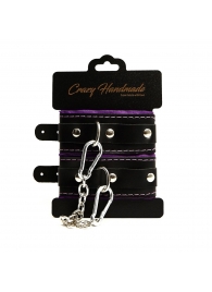 Черно-фиолетовые скругленные наручники с мягкой подкладкой - Crazy Handmade - купить с доставкой в Балаково