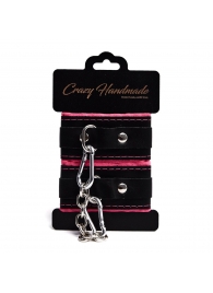 Черно-розовые скругленные наручники с мягкой подкладкой - Crazy Handmade - купить с доставкой в Балаково