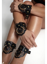 Черные кожаные оковы с резными узорами и клепками - Crazy Handmade - купить с доставкой в Балаково