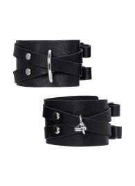 Черные кожаные оковы с двумя перекрёстными ремешками - Pecado - купить с доставкой в Балаково