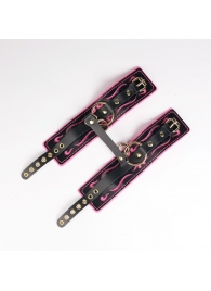 Черные кожаные оковы с розовой строчкой - Crazy Handmade - купить с доставкой в Балаково