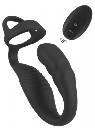 Черное эрекционное кольцо со стимуляцией промежности и анальной пробкой Cock Ring with RC Prostate Plug - Orion - в Балаково купить с доставкой