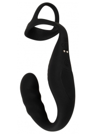 Черное эрекционное кольцо со стимуляцией промежности и анальной пробкой Cock Ring with RC Prostate Plug - Orion - в Балаково купить с доставкой