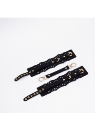 Черный кожаные оковы с узорами и золотистой фурнитурой - Crazy Handmade - купить с доставкой в Балаково