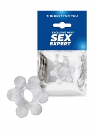 Прозрачное эрекционное кольцо с 6 стимулирующими шариками - Sex Expert - в Балаково купить с доставкой