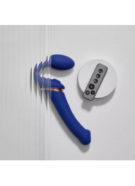 Синий безремневой страпон Multi Orgasm Bendable Strap-On size XL с клиторальной стимуляцией - Strap-on-me - купить с доставкой в Балаково