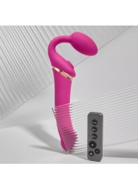 Ярко-розовый безремневой страпон Multi Orgasm Bendable Strap-On size XL с клиторальной стимуляцией - Strap-on-me - купить с доставкой в Балаково