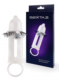 Эластичная насадка на пенис с подхватом мошонки и стимулирующими «ресничками» - Sextaz - в Балаково купить с доставкой