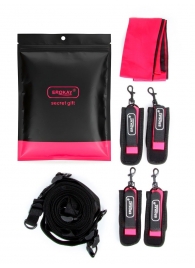 Черно-розовый эротический набор: фиксатор, оковы, наручники, повязка - Erokay - купить с доставкой в Балаково