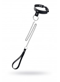 Черный узкий однослойный ошейник с серебристым поводком-цепочкой - Pecado - купить с доставкой в Балаково