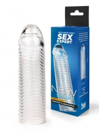 Прозрачная закрытая насадка на пенис с ребрышками - 16 см. - Sex Expert - в Балаково купить с доставкой