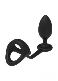 Черное эрекционное кольцо с анальной пробкой Cockstrap With Anal Plug - Dream Toys - в Балаково купить с доставкой