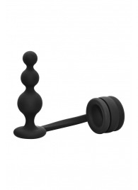 Черное эрекционное кольцо с анальной елочкой Cockring With Beaded Anal Plug - Dream Toys - в Балаково купить с доставкой