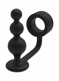 Черное эрекционное кольцо с анальной елочкой Cockring With Beaded Anal Plug - Dream Toys - в Балаково купить с доставкой