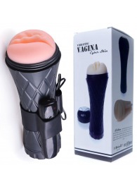 Телесный мастурбатор-вагина в черной колбе с вибрацией - Boys of Toys - в Балаково купить с доставкой