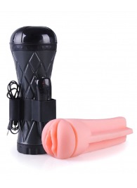 Телесный мастурбатор-вагина в черной колбе с вибрацией - Boys of Toys - в Балаково купить с доставкой