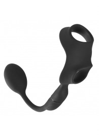 Черное виброкольцо с анальной пробкой Cock Ring with RC Butt Plug - Orion - в Балаково купить с доставкой