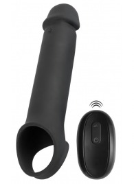 Черная вибронасадка для пениса с хомутом для мошонки и пультом ДУ Remote Controlled Penis Extension - Orion - в Балаково купить с доставкой