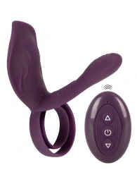 Фиолетовая насадка на член с клиторальным отростком и пультом ДУ RC Couple’s Vibrator 2 - Orion - в Балаково купить с доставкой