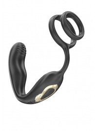 Черная анальная пробка с вращением и эрекционными кольцами - Ibiza - в Балаково купить с доставкой