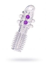 Гелевая прозрачная насадка с шариками и шипами - 14 см. - Toyfa Basic - в Балаково купить с доставкой