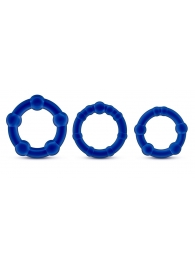 Набор из 3 синих эрекционных колец Stay Hard Beaded Cockrings - Blush Novelties - в Балаково купить с доставкой