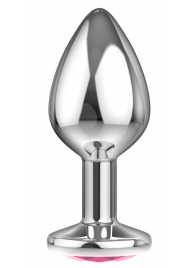 Большая серебристая анальная пробка Diamond Pink Sparkle Large с розовым кристаллом - 8 см. - Lola Games - купить с доставкой в Балаково