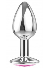 Малая серебристая анальная пробка Diamond Pink Sparkle Small с розовым кристаллом - 7 см. - Lola Games - купить с доставкой в Балаково