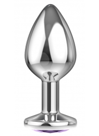 Малая серебристая анальная пробка Diamond Purple Sparkle Small с фиолетовым кристаллом - 7 см. - Lola Games - купить с доставкой в Балаково