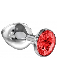 Большая серебристая анальная пробка Diamond Red Sparkle Large с красным кристаллом - 8 см. - Lola Games - купить с доставкой в Балаково