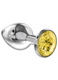 Большая серебристая анальная пробка Diamond Yellow Sparkle Large с жёлтым кристаллом - 8 см. - Lola Games - купить с доставкой в Балаково
