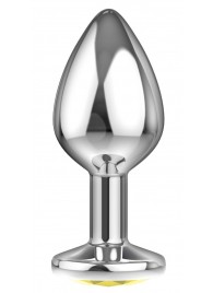 Малая серебристая анальная пробка Diamond Yellow Sparkle Small с жёлтым кристаллом - 7 см. - Lola Games - купить с доставкой в Балаково